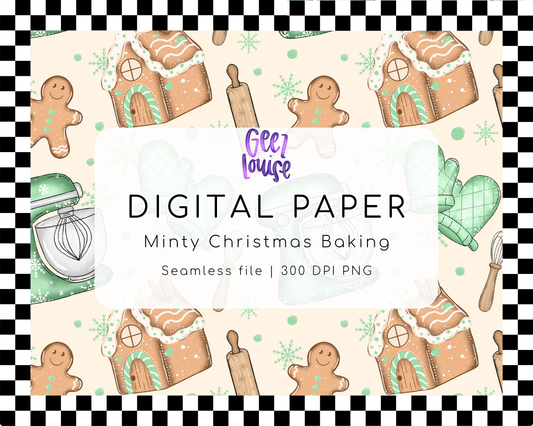 Minty Christmas Baking Seamless Pattern | Gingerbread Christmas Digital Paper PNG