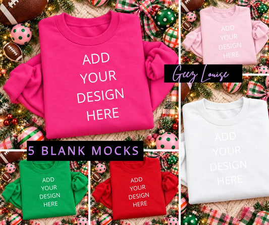 Christmas Football Sweatshirt Mockup Bundle | 5 Blank Crewneck Mockups