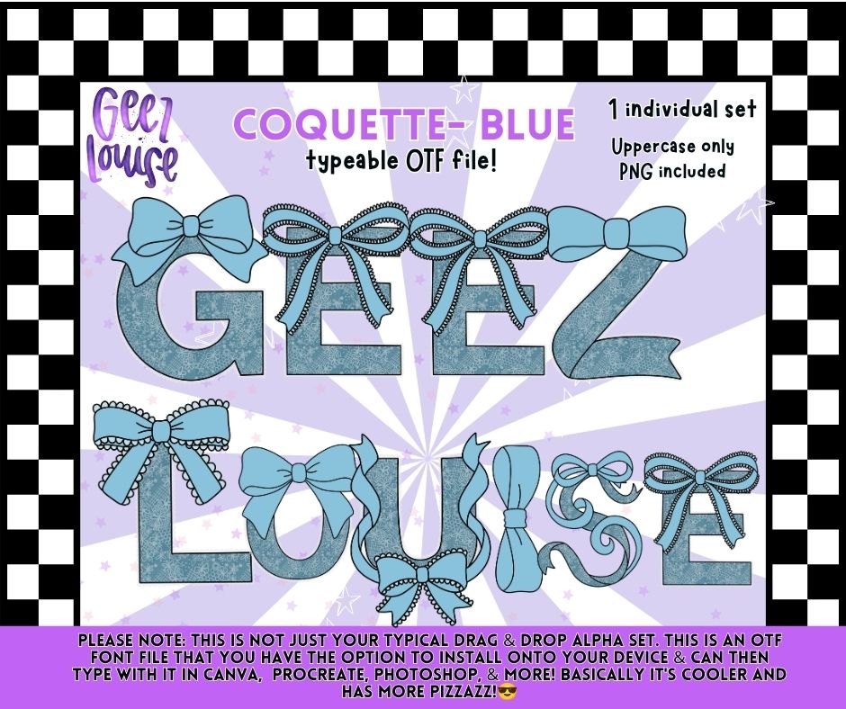 Coquette Blue OTF Alpha Font & PNG Alphabet Set