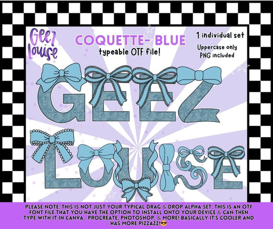 Coquette Blue OTF Alpha Font & PNG Alphabet Set