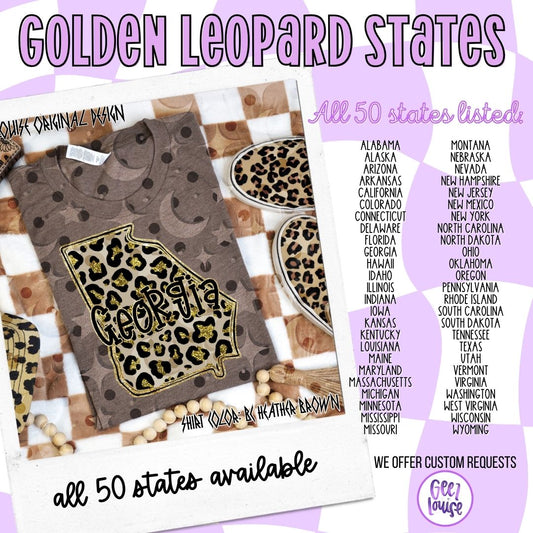 Golden Leopard State Digital Design – All 50 States + Bundle Option