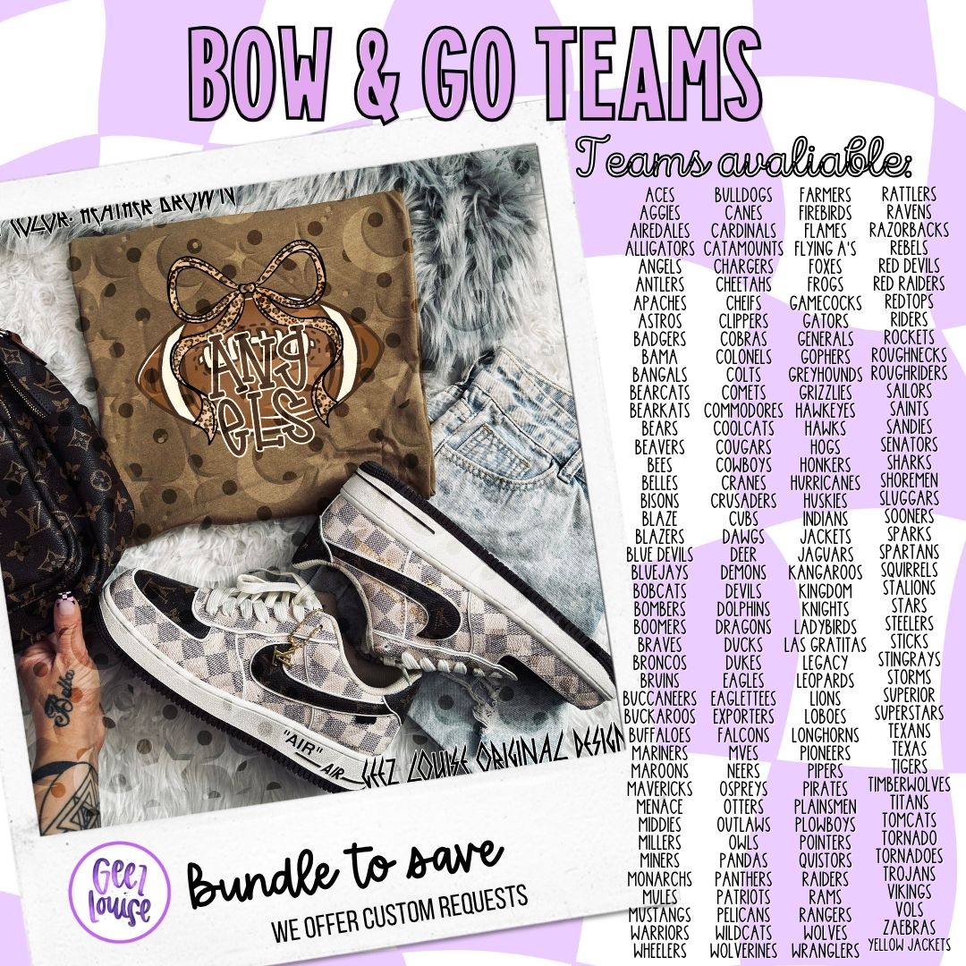 Bow & Go Team PNG Bundle | Football Mascot Coquette Designs + Custom Team Option | School Spirit Graphics