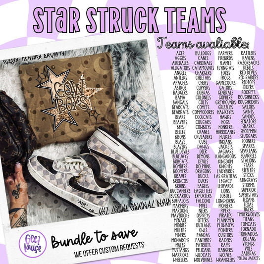Star Struck Team PNG Bundle | Mascot Star Designs + Custom Team Option | Football & School Spirit Graphics