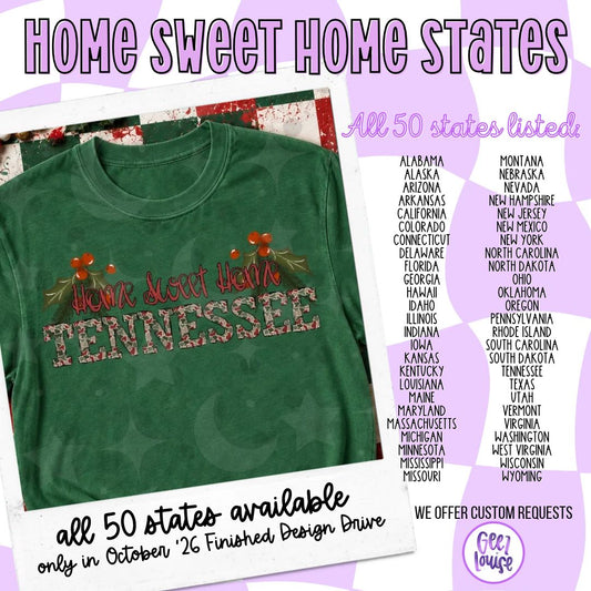 Home Sweet Home Christmas State Design PNG | All 50 States