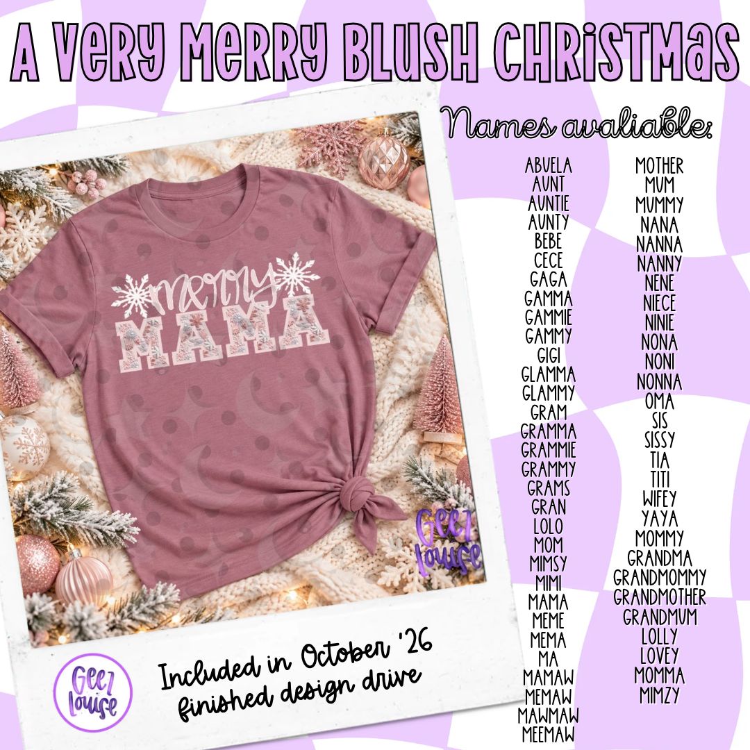 Merry Christmas Mama PNG | Personalized Christmas Name Design | Blush Pink Holiday Shirt Design