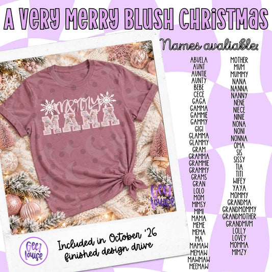 Merry Christmas Mama PNG | Personalized Christmas Name Design | Blush Pink Holiday Shirt Design