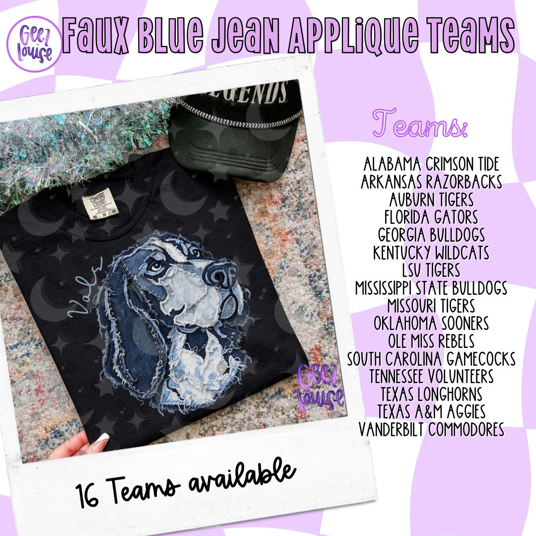 SEC Team Mascots | Frayed Blue Jean Denim Applique PNG Designs