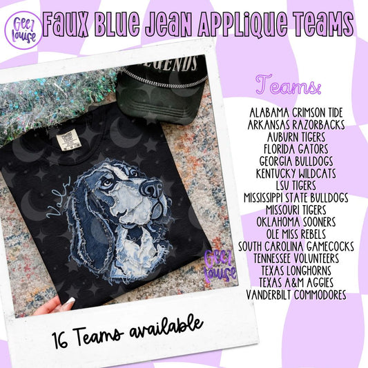SEC Team Mascots | Frayed Blue Jean Denim Applique PNG Designs