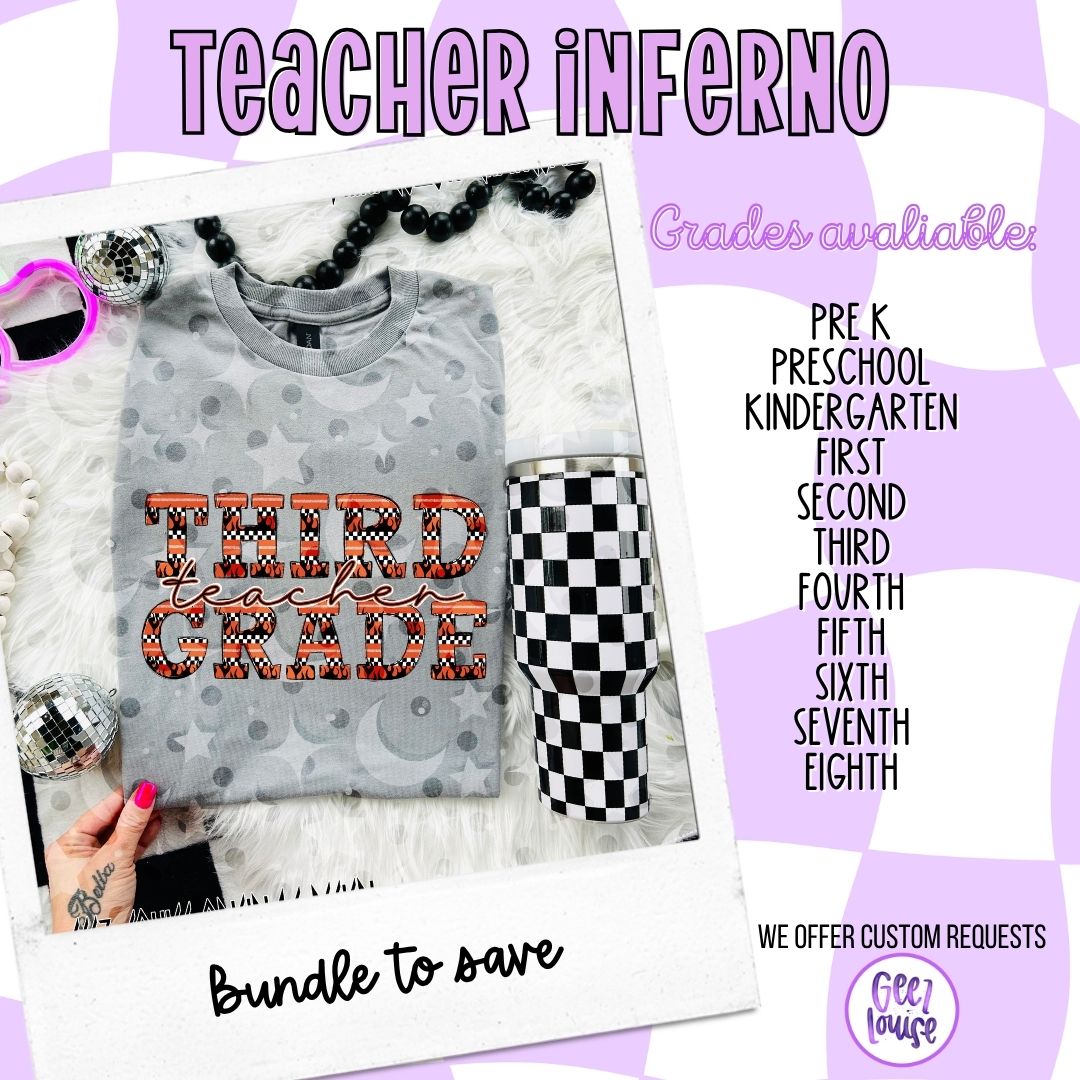 Teacher Inferno Digital Design – Grade Level PNG Bundle (Pre-K–8th) & Individual Files