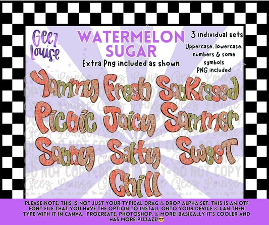 Watermelon Sugar Alpha Font Set | Manic Monday Drop | 3 OTF + PNG Bundle | Limited Time