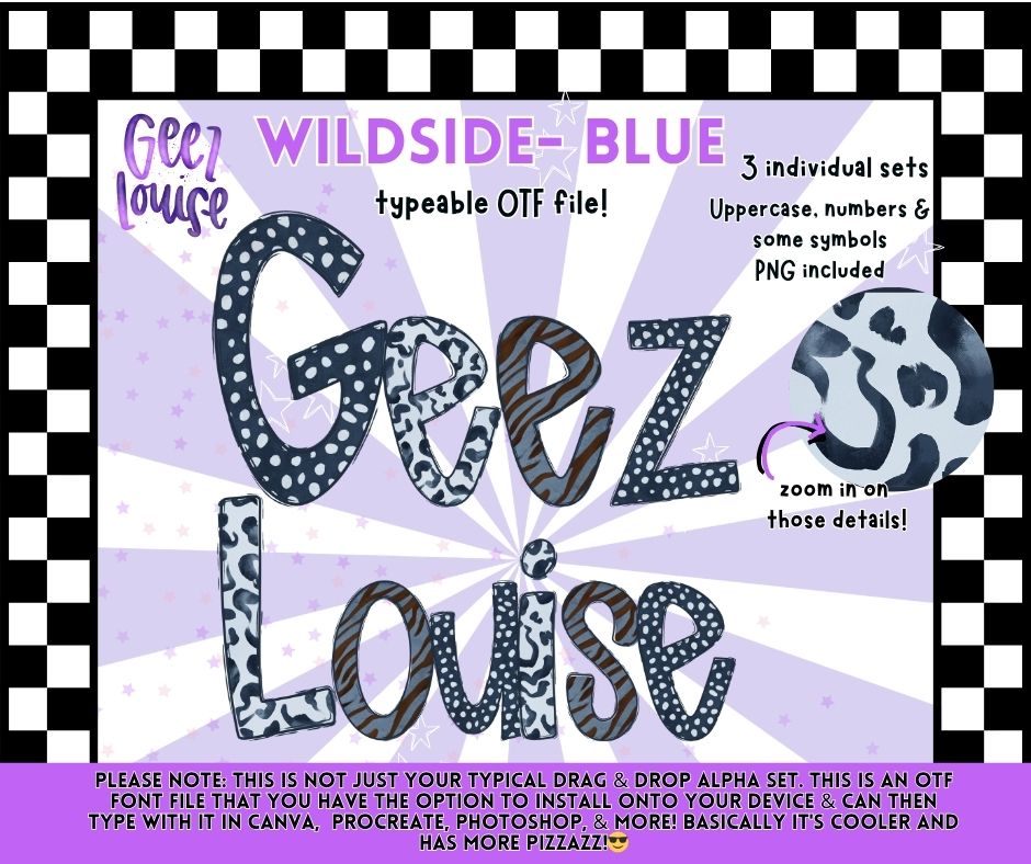 Wildside Blue OTF Font Bundle | Typeable Alpha Font with Extras & PNGs