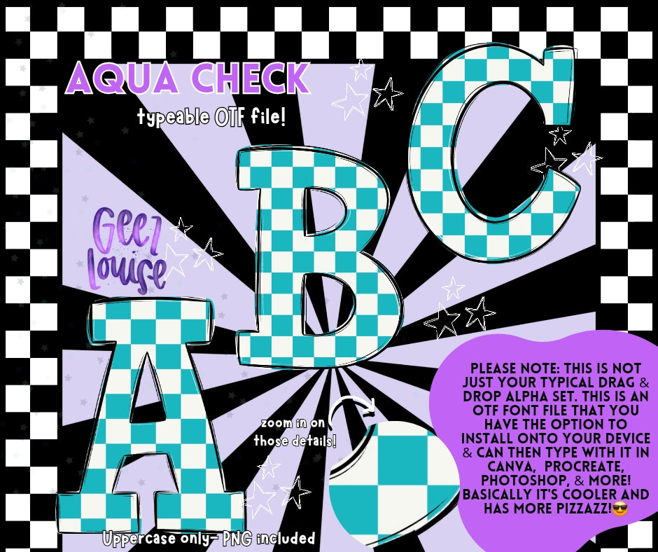 Aqua checker - TYPEABLE OTF Font - Alpha Set - Digital Download- PNG