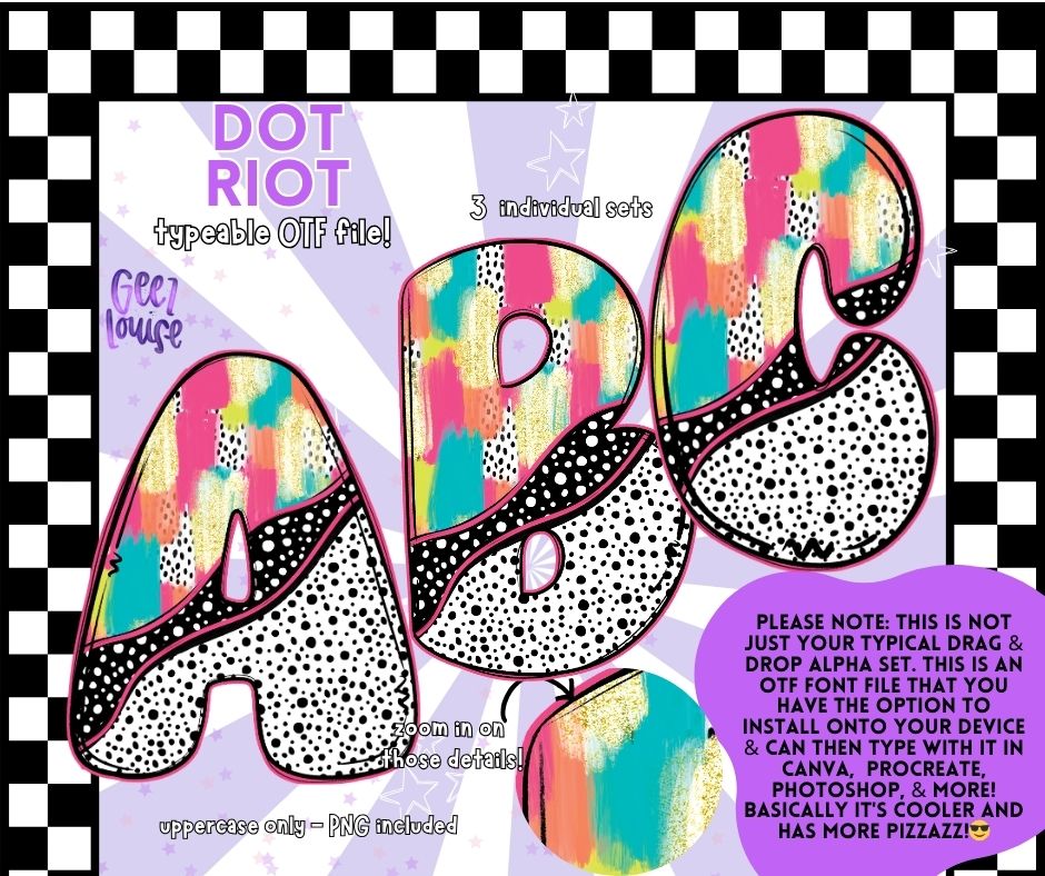 Dot Riot - TYPEABLE OTF Font - Alpha Set - Digital Download- PNG