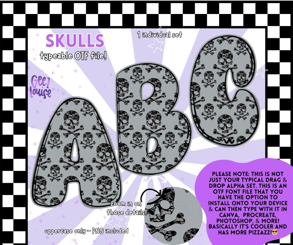 Skulls Bubble - TYPEABLE OTF Font - Alpha Set - Digital Download- PNG
