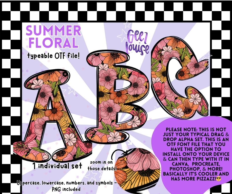 Summer Floral - TYPEABLE OTF Font - Alpha Set - Digital Download- PNG