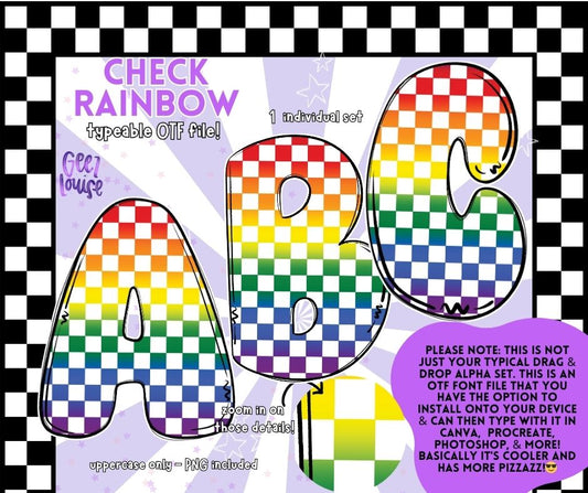 Check Rainbow - Colorful Checkerboard OTF Font + PNG Alpha Set