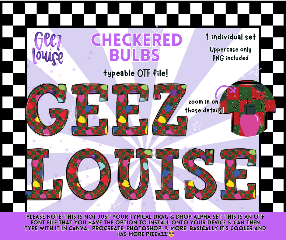 Checkered Bulbs – Typeable OTF Alpha Set (Uppercase + PNG)