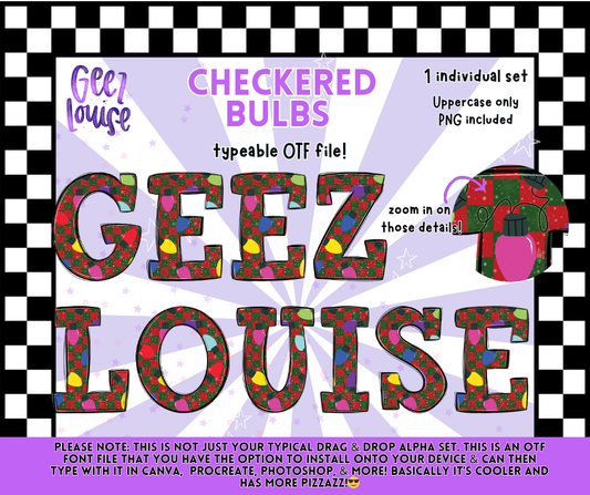Checkered Bulbs – Typeable OTF Alpha Set (Uppercase + PNG)