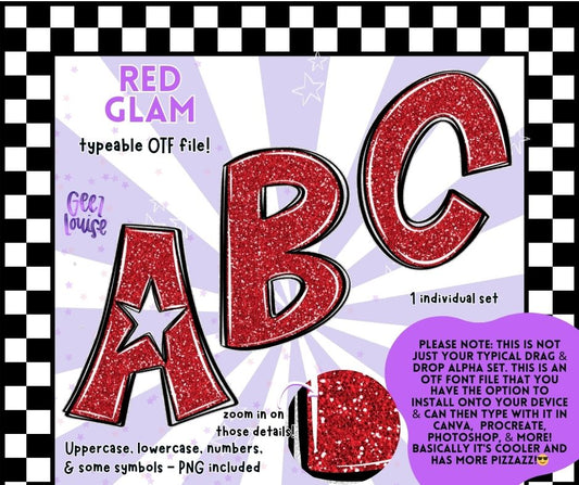 Red Glam - Sparkly OTF Font + PNG Alpha Set