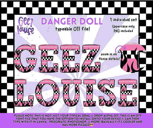 Danger Doll – Typeable OTF Alpha Set (Uppercase + PNG)