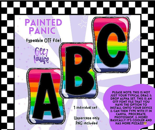 Painted Panic OTF Font + PNG Alpha Set