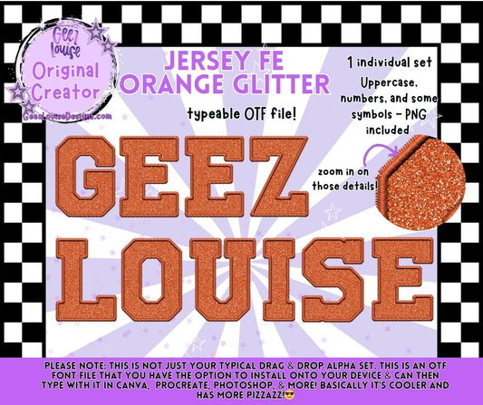 Glitter Varsity Faux Embroidery Alpha – 12 Colors | OTF Font + PNG