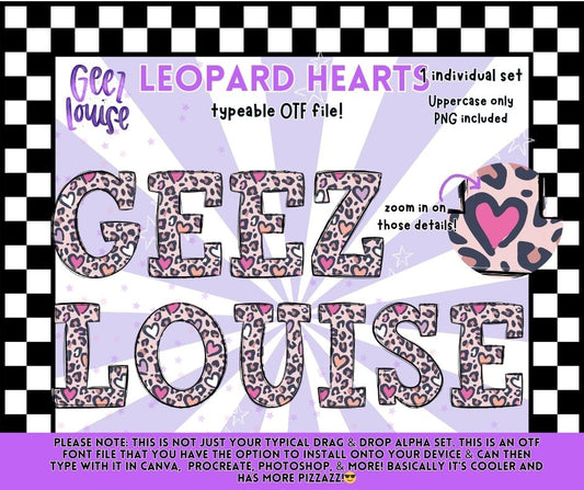 Leopard Hearts Alpha Set | Typeable OTF Font + PNG Letters | Valentine Leopard Alphabet