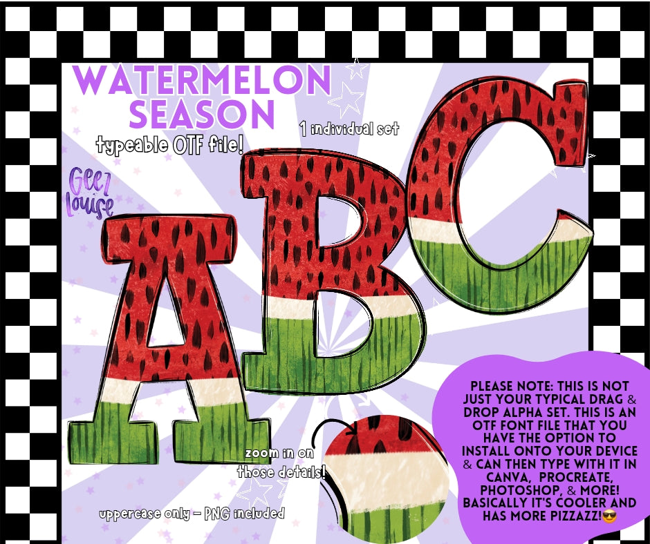 Watermelon Season - TYPEABLE OTF Font - Alpha Set - Digital Download- PNG