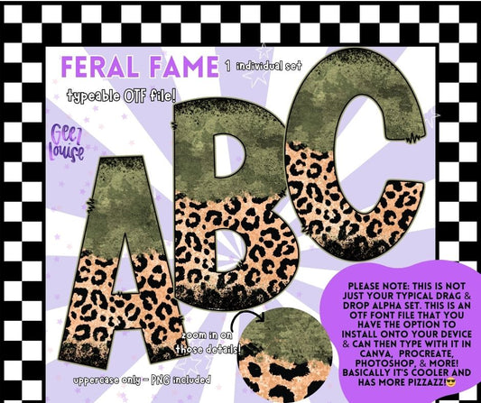 Feral Fame - Grunge Leopard OTF Font + PNG Alpha Set