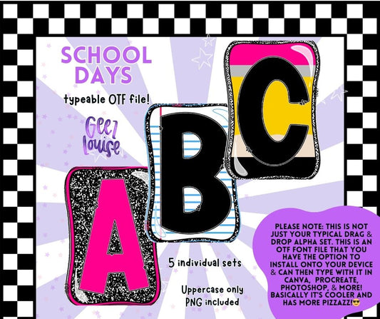 School Days OTF Font + PNG Alpha Set