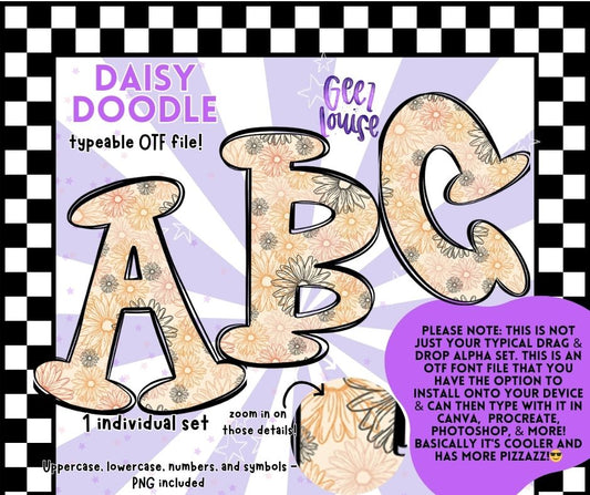 Daisy Doodle- OTF Font + PNG Alpha Set