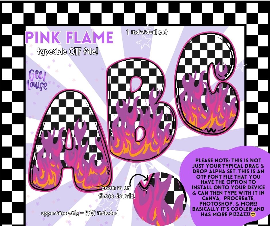 Pink Flame Bubble - TYPEABLE OTF Font - Alpha Set - Digital Download- PNG