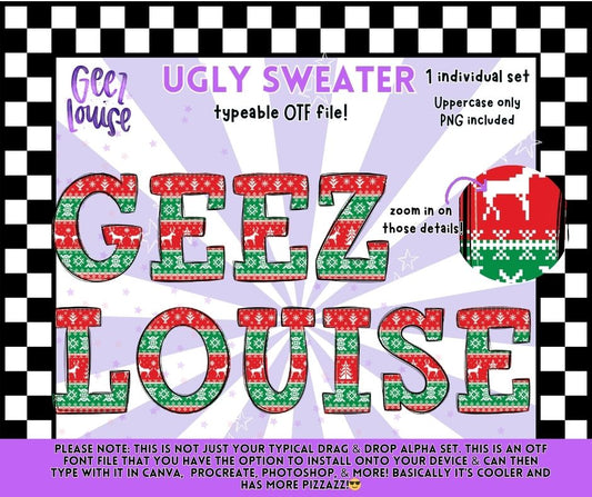Ugly Sweater Alpha – Christmas Pattern OTF Font with PNG Letters (Uppercase)