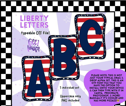 Liberty Letters OTF Font + PNG Alpha Set