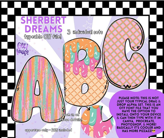 Sherbert Dreams - Summer Ice Cream OTF Font + PNG Alpha Set