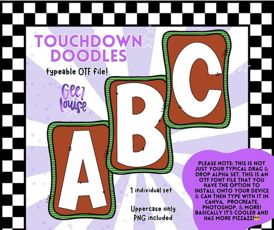 Touchdown Doodles OTF Font + PNG Alpha Set
