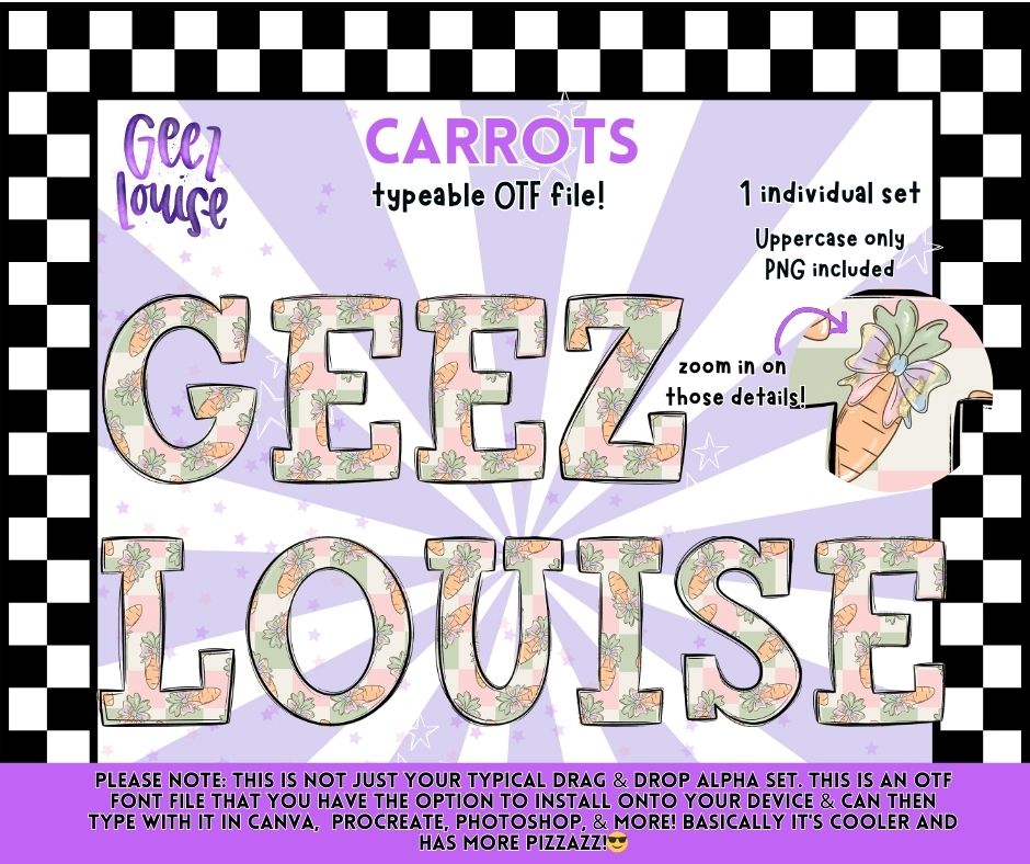 Carrots OTF Font | Uppercase Typeface + PNG | Spring Alphabet Design