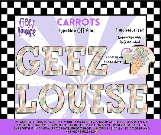 Carrots OTF Font | Uppercase Typeface + PNG | Spring Alphabet Design