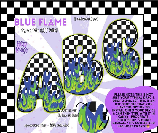 Blue Flame Bubble - TYPEABLE OTF Font - Alpha Set - Digital Download- PNG