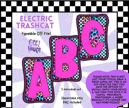 electric Trashcat OTF Font + PNG Alpha Set