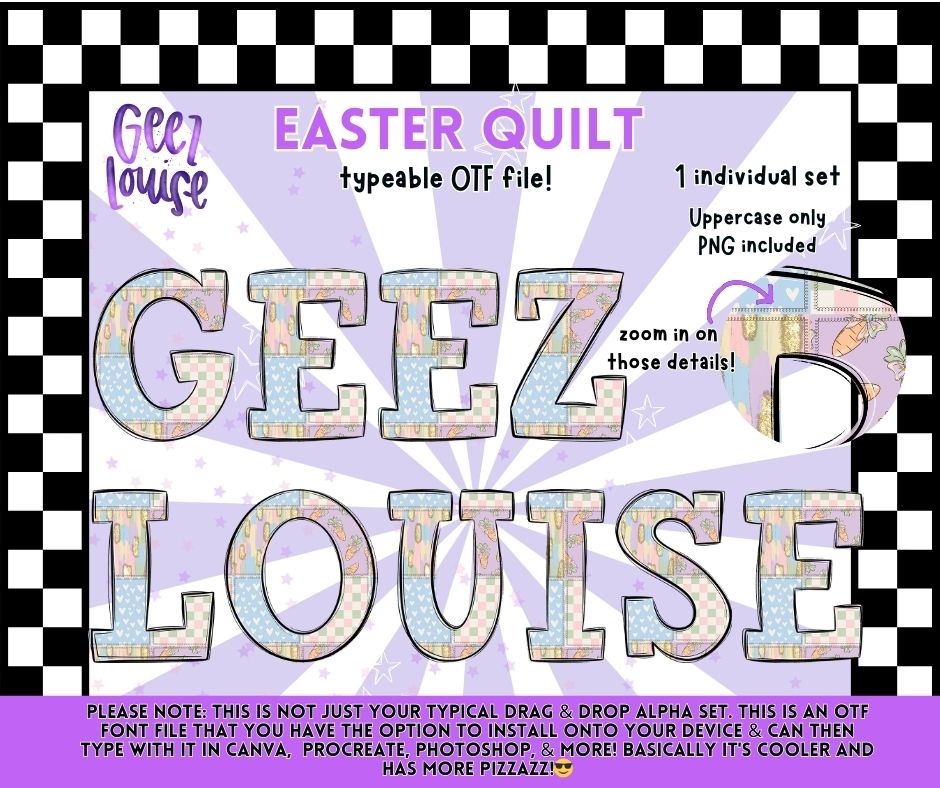 Easter Quilt OTF Font | Uppercase Typeface + PNG | Patchwork Alphabet