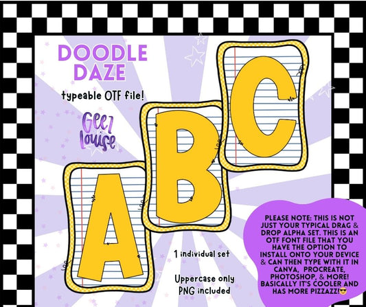 doodle Daze OTF Font + PNG Alpha Set