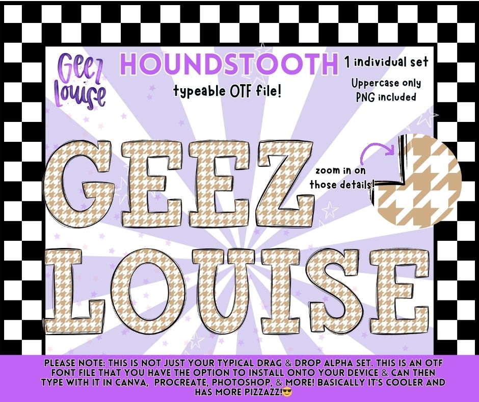 Houndstooth Alpha – Typeable OTF Font with PNG Letters (Uppercase)