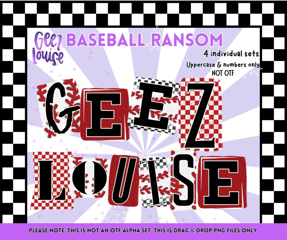 Baseball Ransom Alpha Set | Uppercase Letters & Numbers | PNG Only