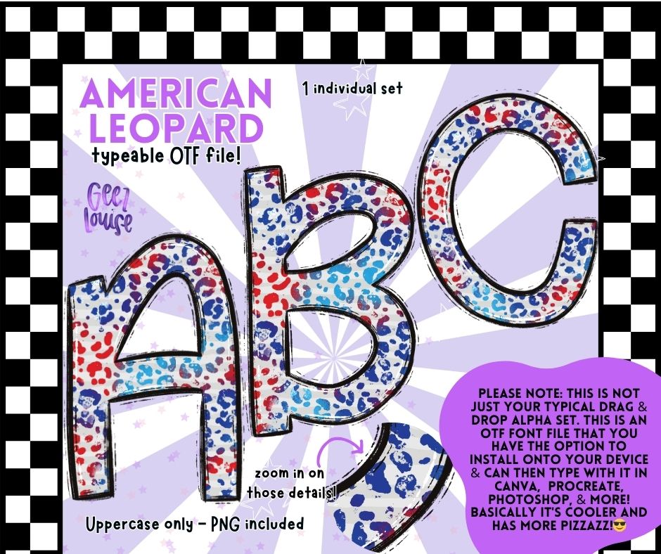 American Leopard - TYPEABLE OTF Font - Alpha Set - Digital Download- PNG