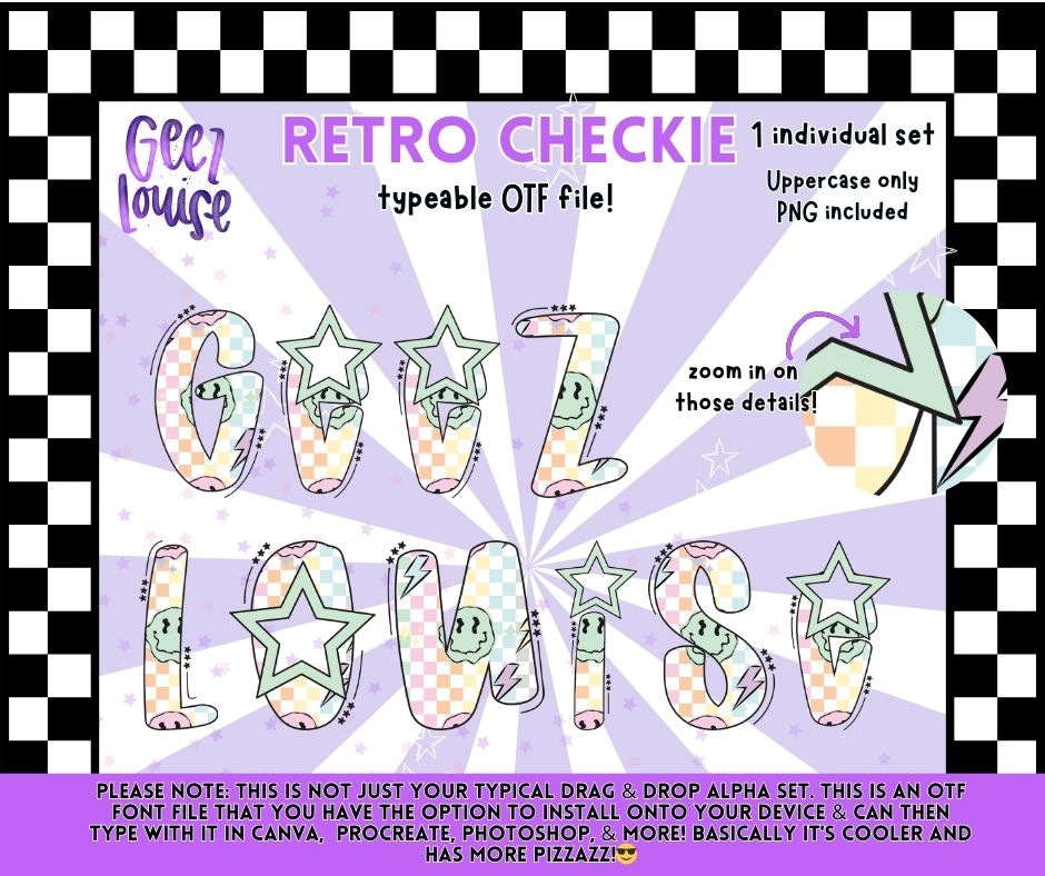 Retro Checkie Alpha Set | Typeable OTF Font + PNG Letters | Retro Checkered Alphabet