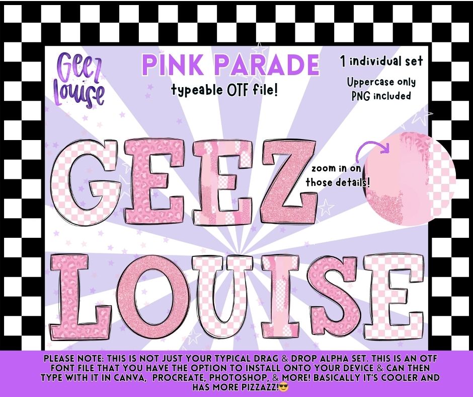 Pink Parade Alpha (Typeable OTF Font + Uppercase PNG, Commercial Use, Instant Download)