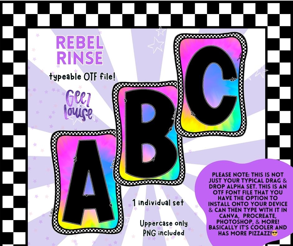 Rebel Rinse OTF Font + PNG Alpha Set