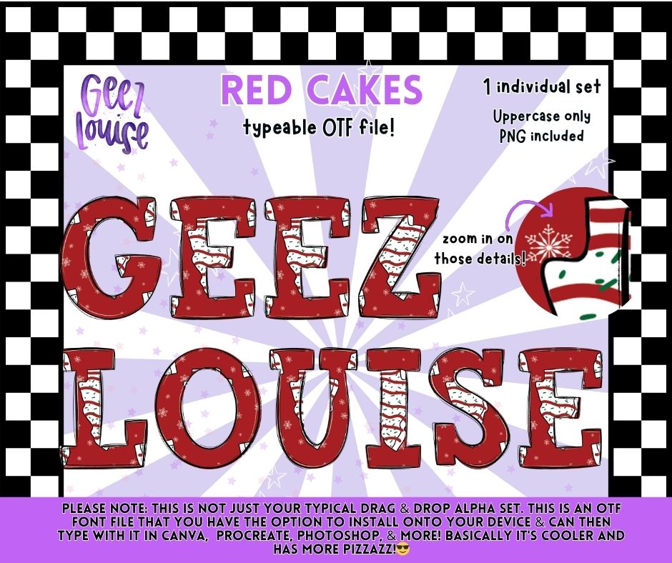 Red Cakes Alpha – Christmas Pattern Typeable OTF Font with PNG Letters (Uppercase)