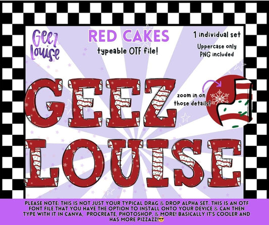 Red Cakes Alpha – Christmas Pattern Typeable OTF Font with PNG Letters (Uppercase)